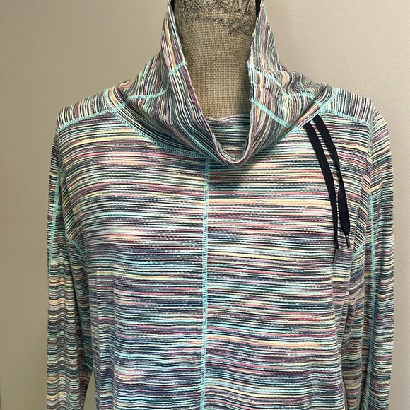 Talbots T by Talbots Sz M Long Sleeve Mock Neck Tee - Multi Color Stripe Design - Picture 2 of 8